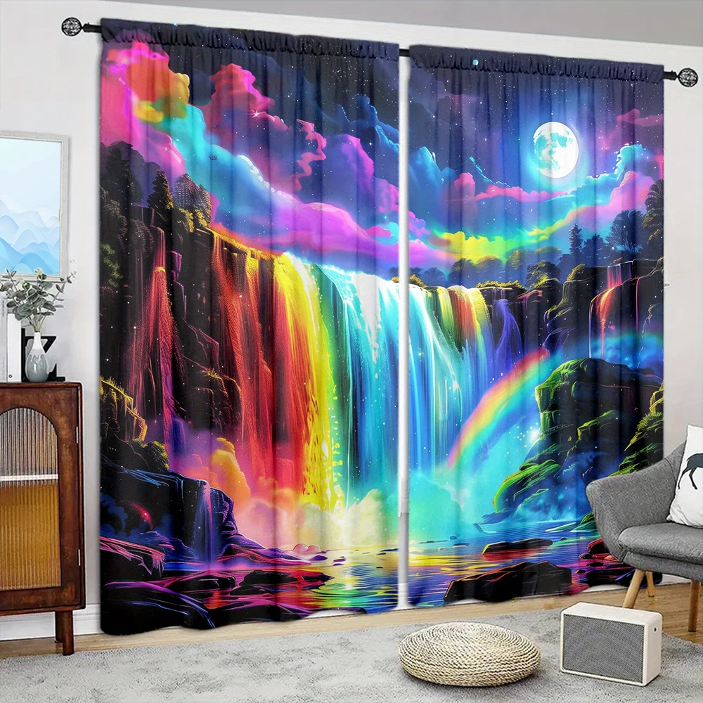 

2 шт. занавеска с принтом «Радужные Фолз» для домашнего декора — карман стержневым карманом для обработки окон для спальни, офиса, кухни, гостиной