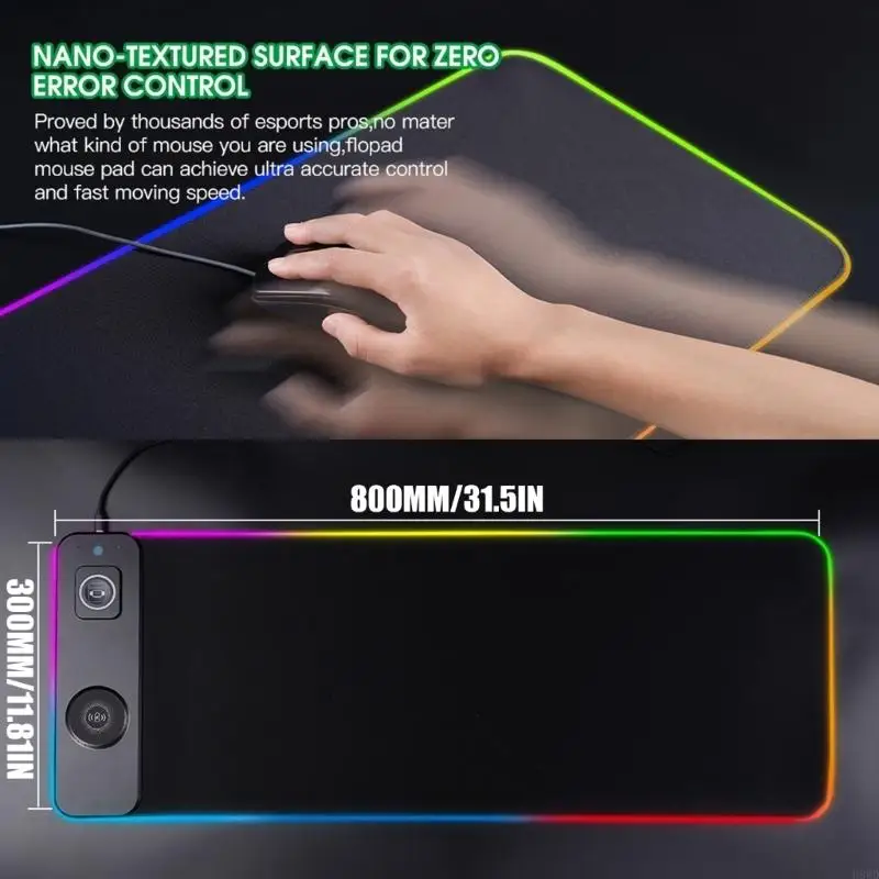 Wireless Charging Mouse Pad With 31Inch Large and 15 Lighting Mode And Nonslip Rubber Base Mouse Pad Desk Mat H8WD