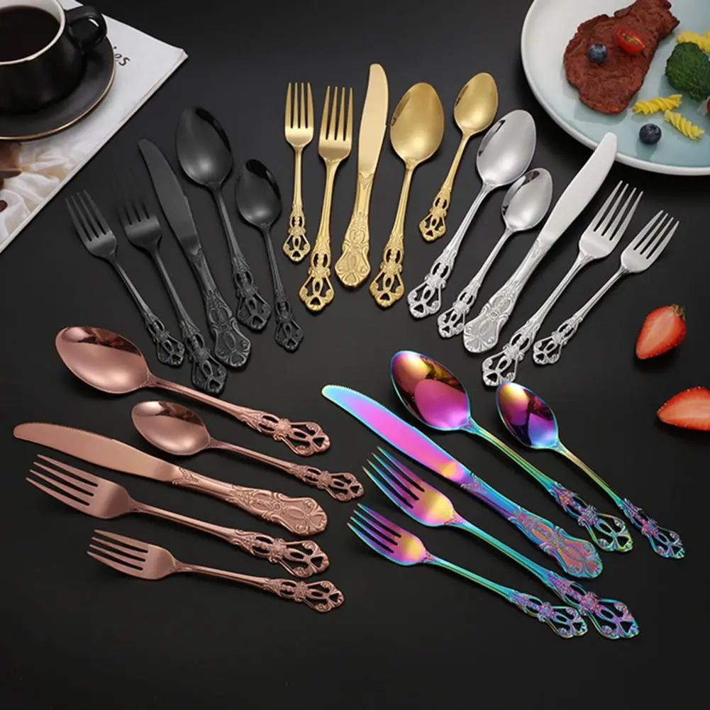 

5PCS Tableware Set Stainless Steel Flatware Durable Corrosion Resistant Utensils Elegant Design Cutlery Gold Plated Flatware Set