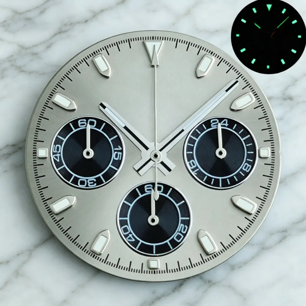 Custom S Logo 29mm Daytona Watch Dial and Hands C3 Luminescent, Suitable for VK63 Quartz Movement Chronograph
