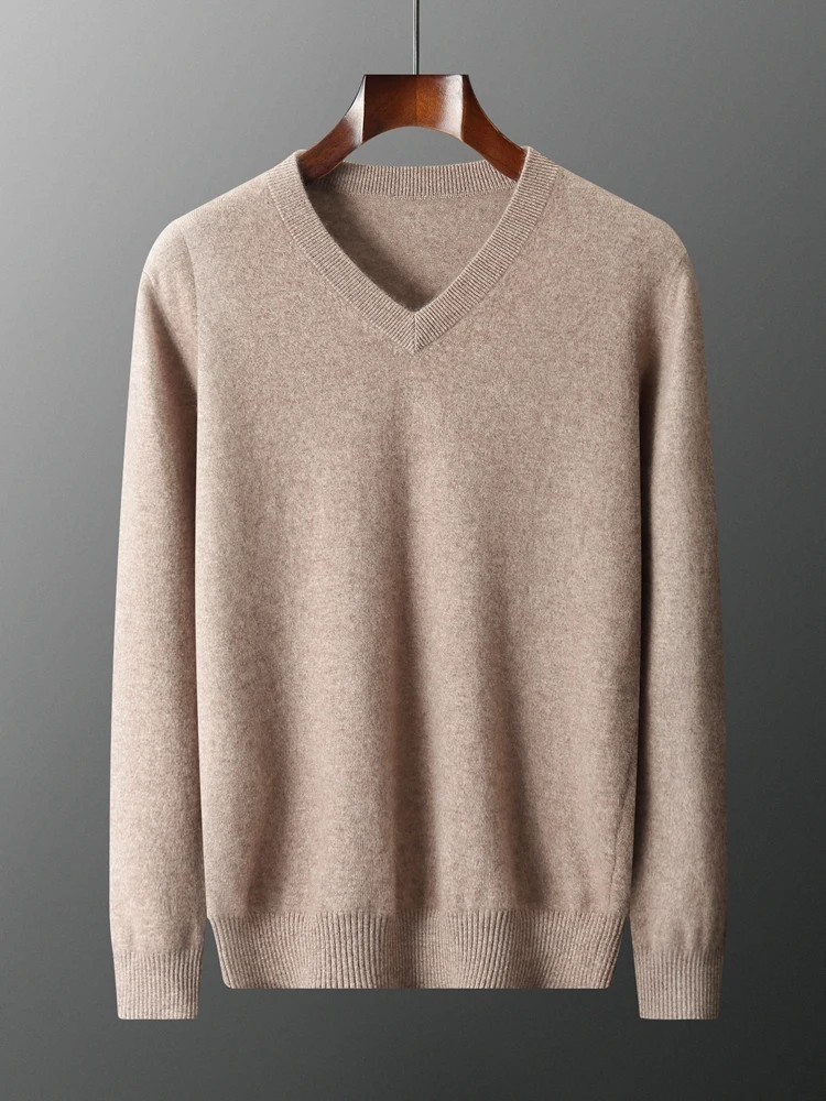 

TLOML Autumn Winter New Men's 100% Cashmere Sweater V-neck Long Sleeve Pullover Soft Warm Highquality Cashmere Knit Comfy Tops