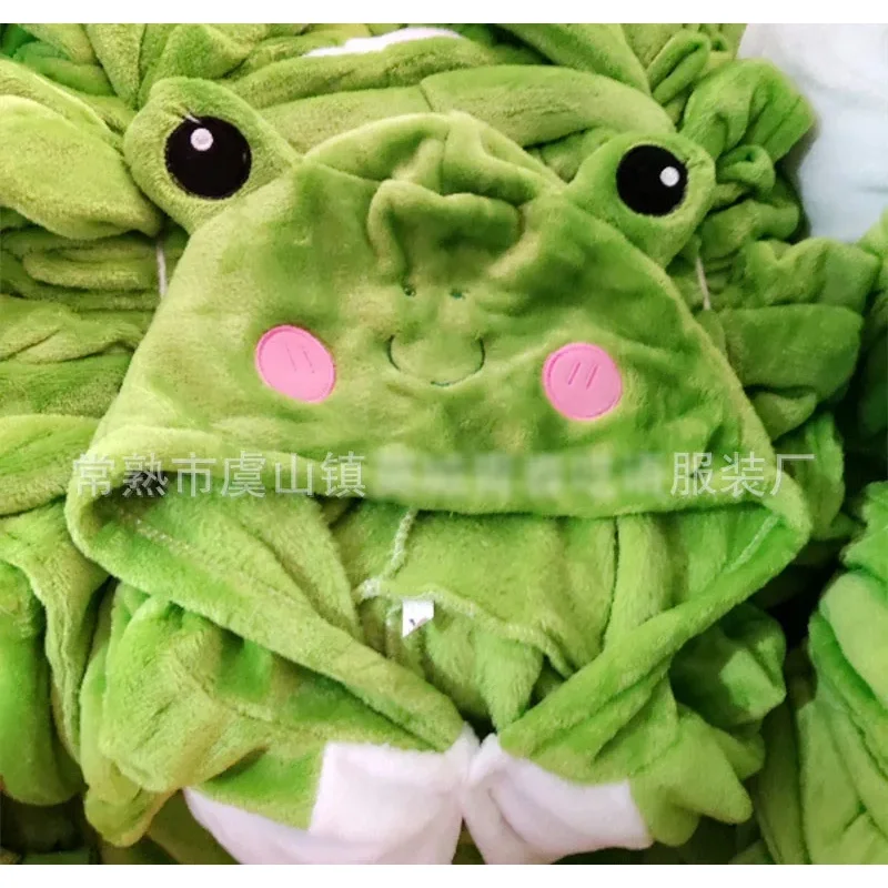 2025 11 귀여운 개구리 유니섹스 성인 플란넬 동물 파자마 코스프레 파자마 원지 파자마 여성 세트 수면 가운