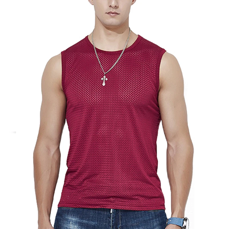 Mesh Vest Ice Silk Quick-drying Mens Bodybuilding Fitness Muscle Sleeveless Narrow Shoulder Vest Fitness Casual Sport Singletss