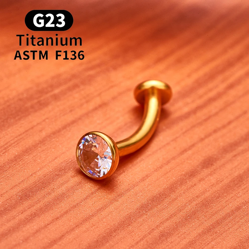 ASTM F136 Titan gebogener Bauchnabelring 14G CZ Faden flache Rückseite Nabelpiercing Langhantel Labret Lippenbolzen Punk Körperschmuck – Detail 8