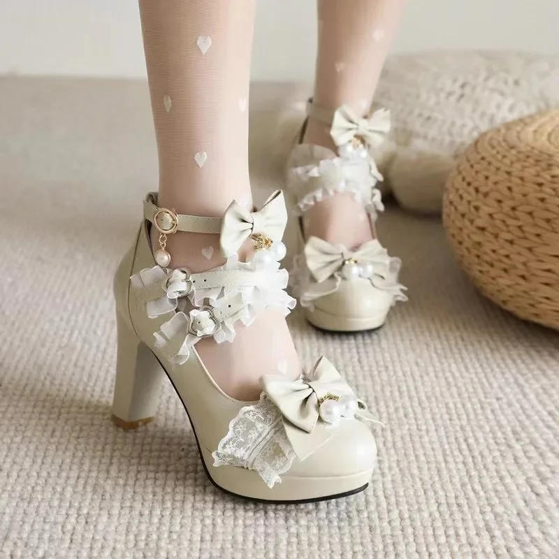 Escarpins à Essence à Talons Hauts pour Femme, Chaussures Lolita à Lanières Croisées, de Couleur Blanche, Rose et Noire, avec Nministériels d Harvey, pour ixde Mariage