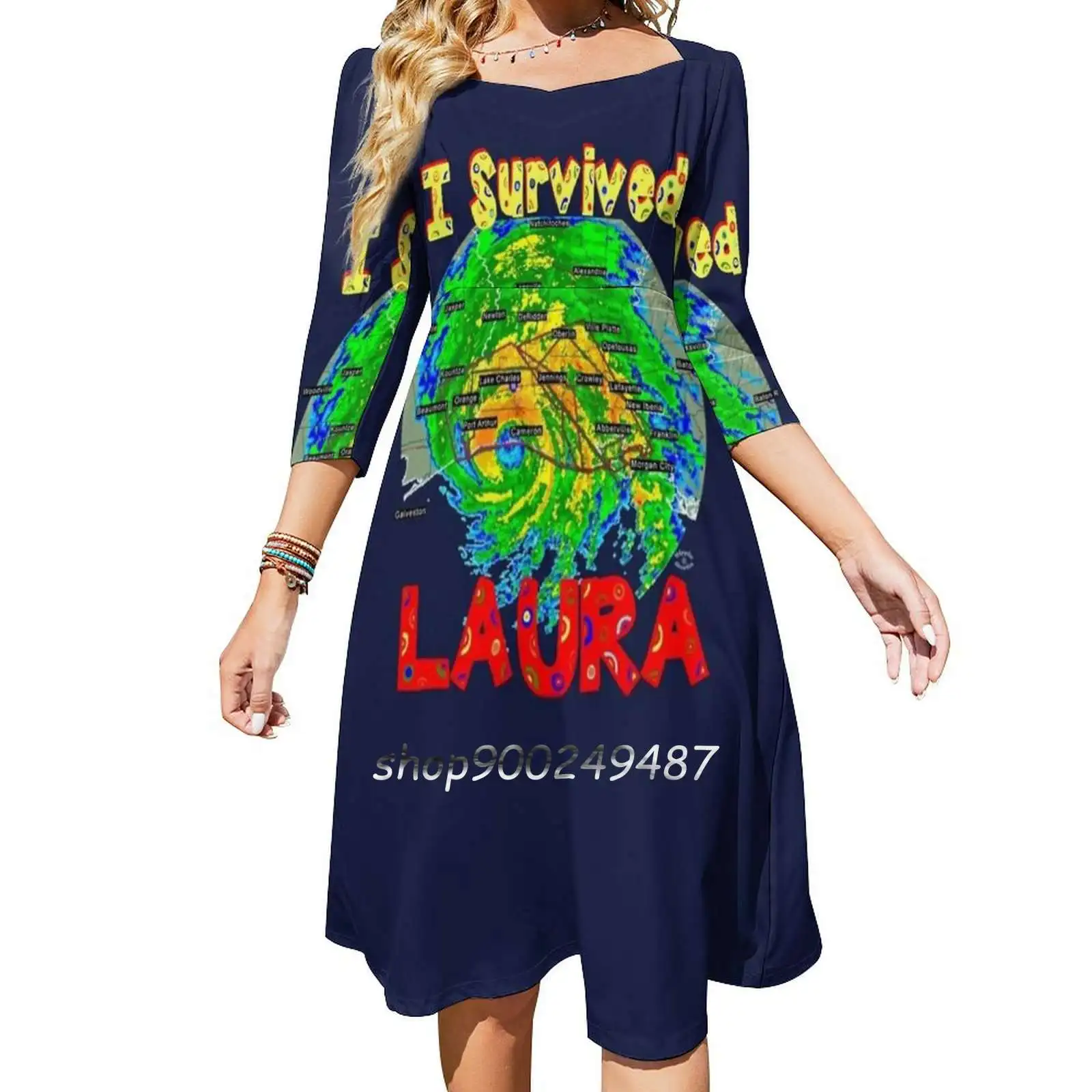 I Survived Hurricane Laura-With Hurricane Text Evening Party Dresses Midi Sexy Dress Female Sweet One Piece Dress Korean