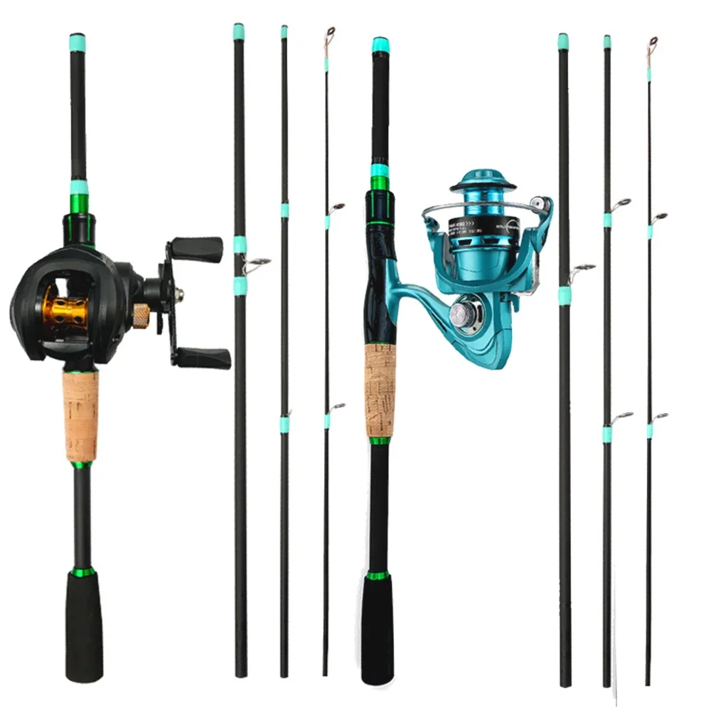 Baitcasting Fishing Rod and Reel Combo 1.8M 2.1M  4/5 Section Casting Spinning Carbon Pole Lure Fishing Sets Bait Weight 3.5-14g