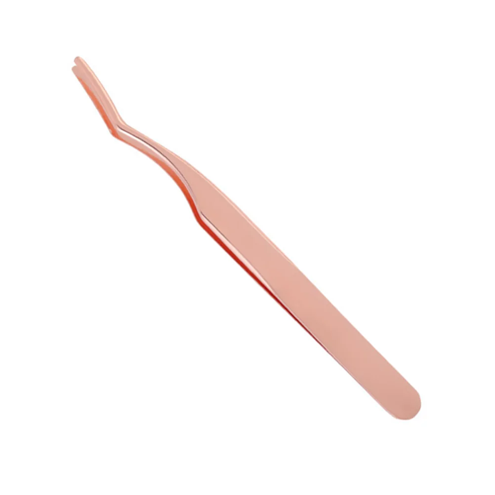 2Pcs Metal Eyelash Tweezers with Curved Tip for Women Easy Maneuver Into Any Direction Or Angle Rose Gold Eyelashes Tweezers