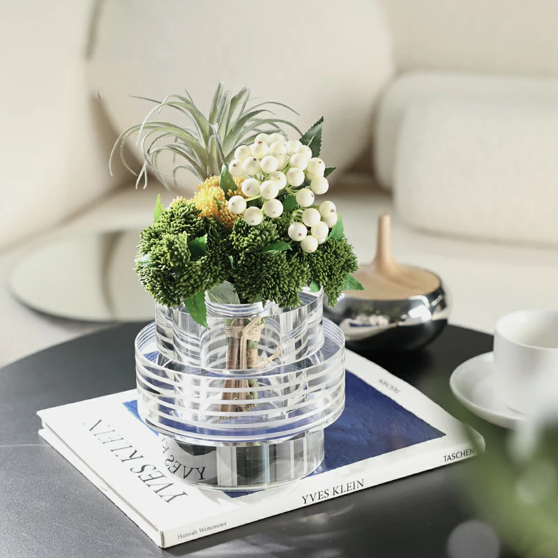 Time Stripe Crystal Transparent Flower Ware Vase Indoor Living Room Vase Arrangement Table Surface Art Decoration Ornaments