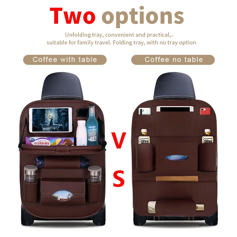 Organizador para asiento trasero de coche, bolsa de almacenamiento de mesa plegable con bandeja, soporte para tableta, caja de pañuelos, accesorios