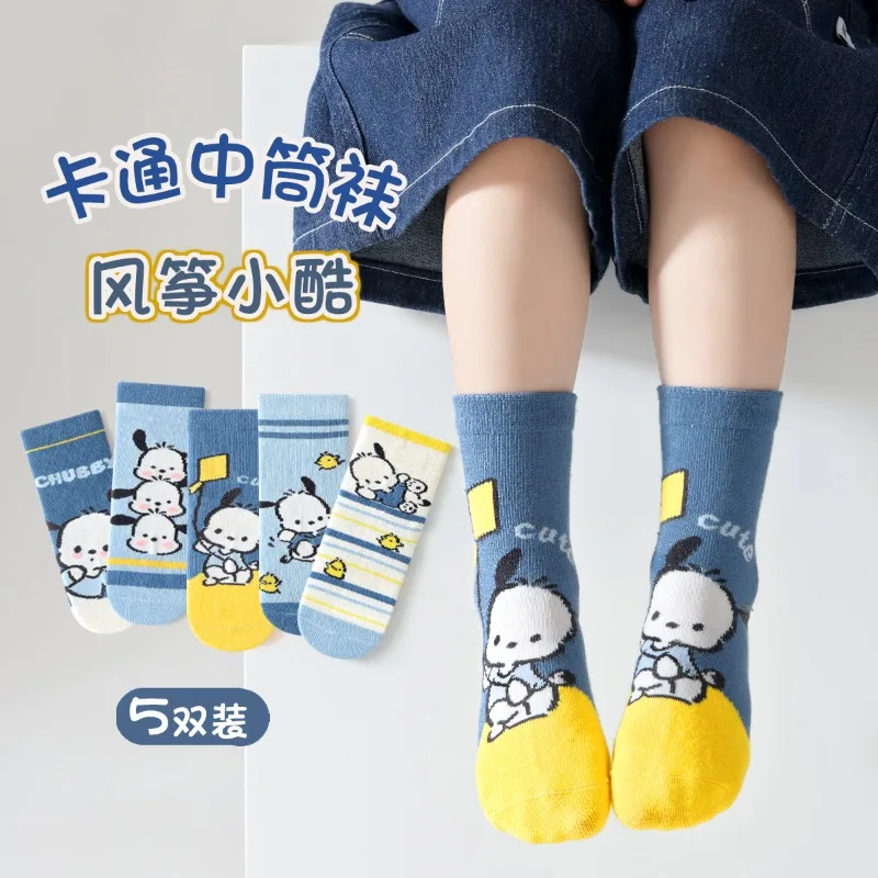 

5 Pairs Kuromi Pochacco Kids Socks Kawaii New Fall Winter Cartoon Girl Children Mid-calf Socks Cotton Sock for Boys Girls Gifts