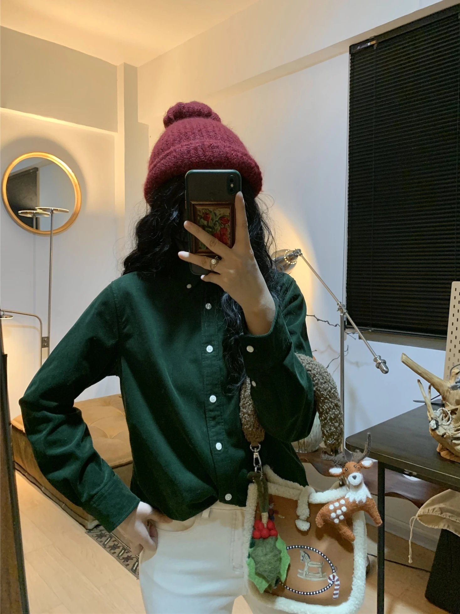 

Thiened Fce Corduroy irt Women's Winter Layering Collar up Warm Strip Velvet Top Retro Sle Straight Tube Long Sve