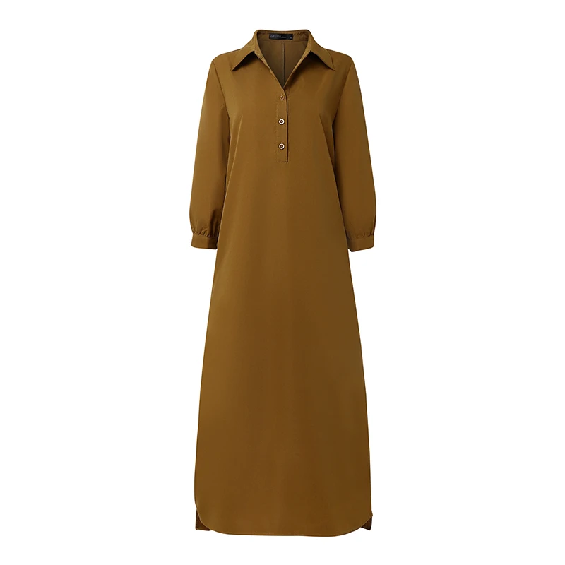 ZANZEA Women Fashion Elegant Long Shirt Dress Maxi Sundress 2025 Autumn Long Sleeve Button Solid Party Vestidos Holiday Robe