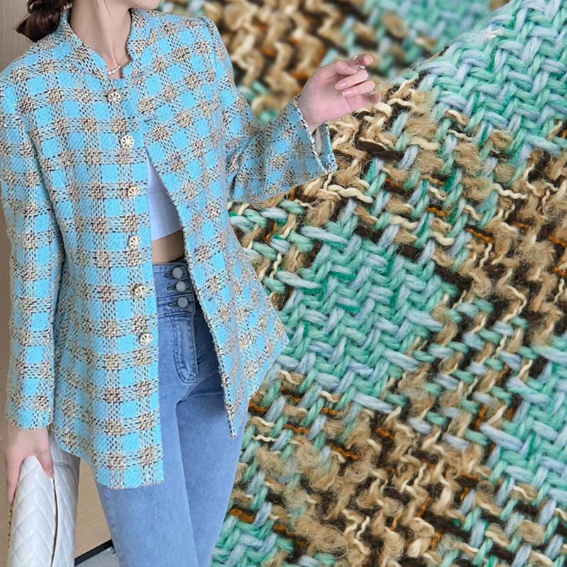 

2022 Green Coffee Big Plaid Wool Tweed Fabric By The Yard For Coat Telas Por Metro Tissus Au Mètre Ткань Sewing 트위드 Tecido ツイード