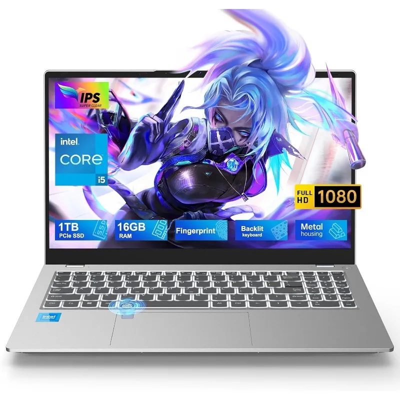 كمبيوتر محمول IPS Business، 8 Core Intel i5-12450H (Beat i7-10750H)، 16 جيجابايت رام 1 تيرابايت PCIe SSD، كمبيوتر محمول مزود بإضاءة خلفية #1