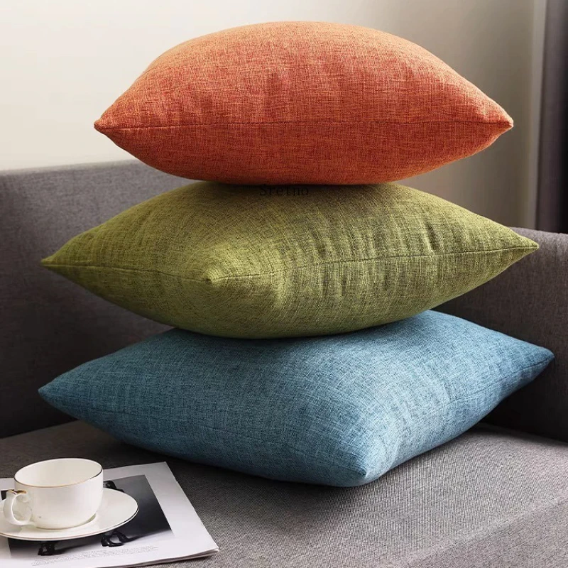 

SRETNO Latex Particle Pillow 50x50cm Solid Color Linen Living Room Sofa Backrest Cushions Chair Waist Pillow Car Seat Cushions