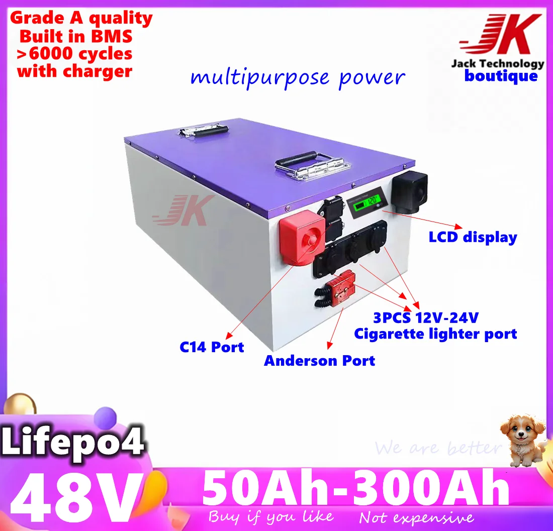 

48v Lifepo4 Battery50Ah 70Ah 90Ah 100Ah 150Ah 180Ah 200Ah300Ah for 5KW inverter Solar Photovoltaic System Tricycle，EV,Outdoor,RV