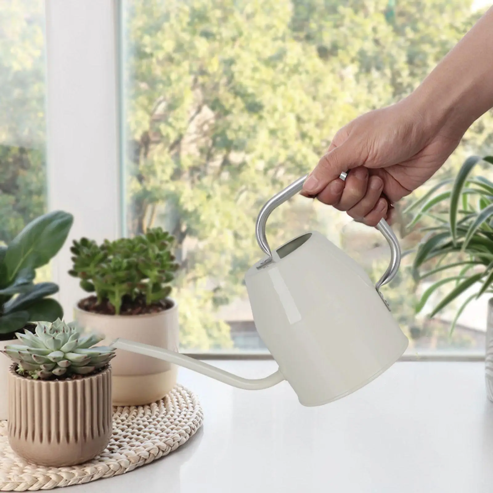 

Садовая лейка с большим открытием, 1 л, белая ручка из нержавеющей стали для ухода за растениями, цветочный горшок в помещении и на открытом воздухе