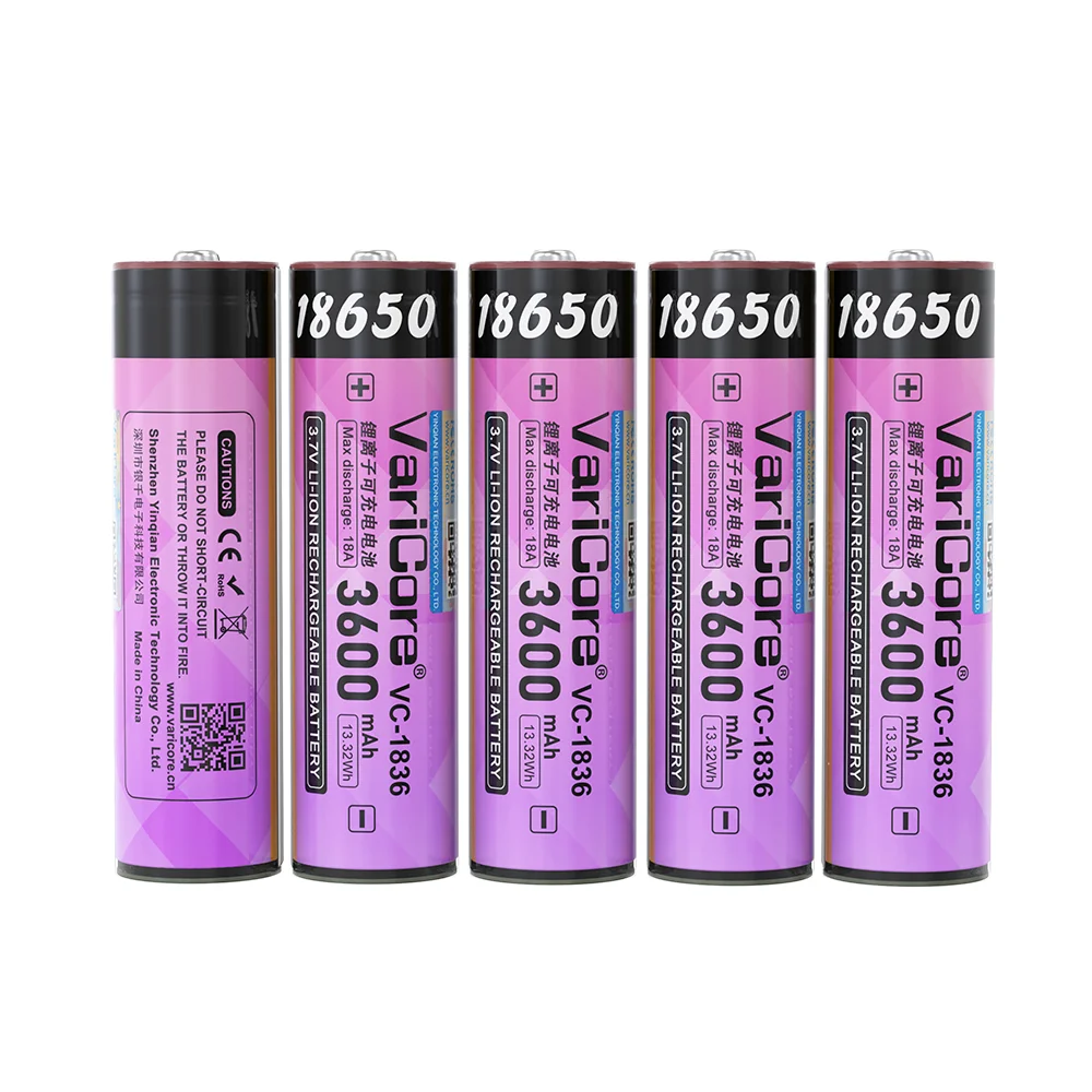 VariCore VC-1836 con PCB 18650 3,7 V 3600 mAh batería de litio recargable de gran capacidad para linterna y equipos eléctricos, etc.