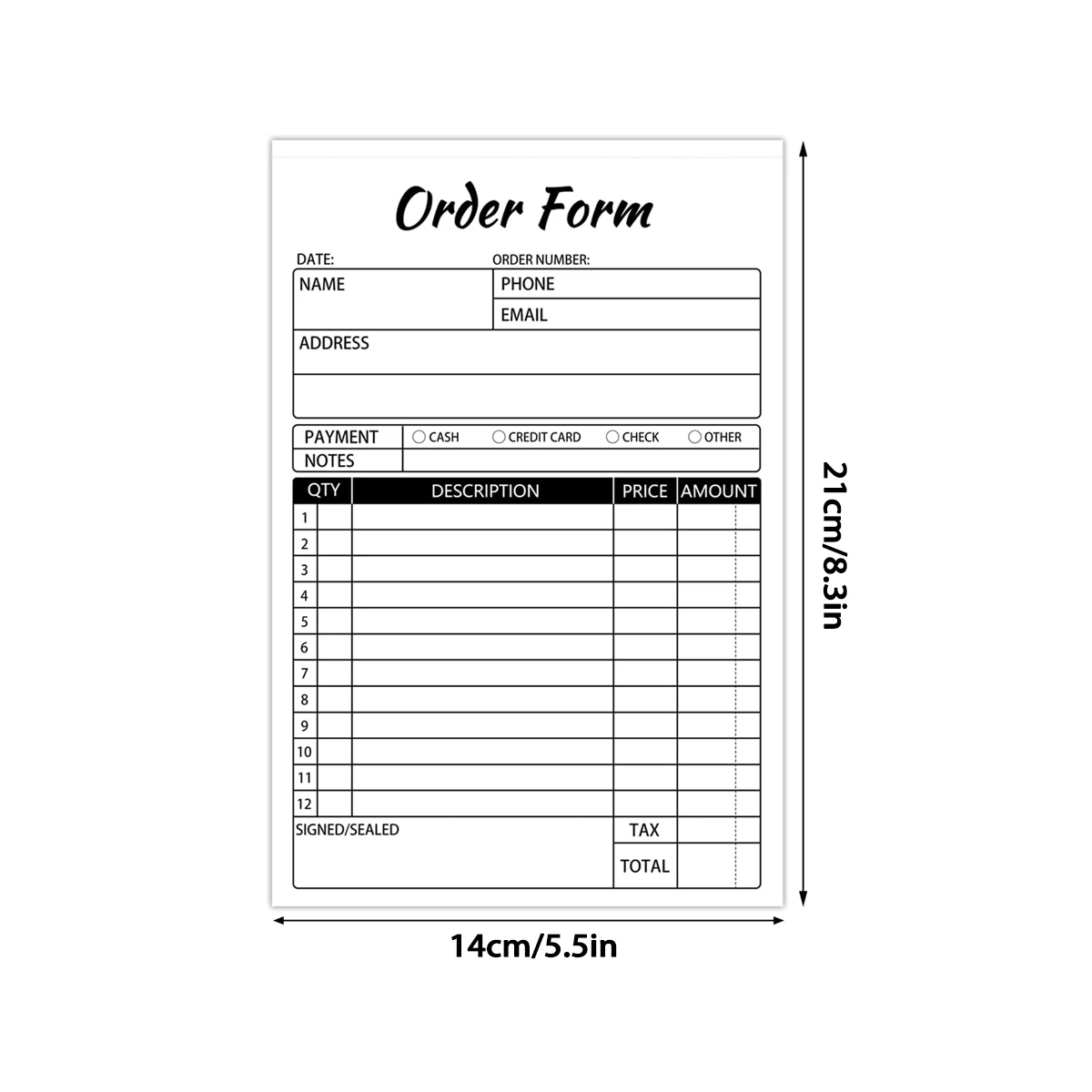 2-Pack Order Receipt Book, 2-Part Small Business Carbon-Free Sales Invoice Book, 5.5 x 8.3 inches