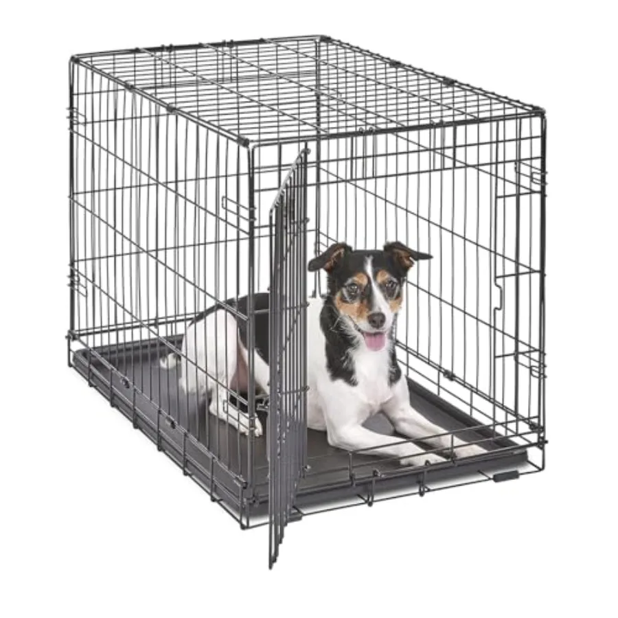 

30-Inch iCrate for Medium Breeds 21-40 lbs Single Door Folding Dog Crate with Divider Panel Leak-Proof Tray and Secure Latch Po