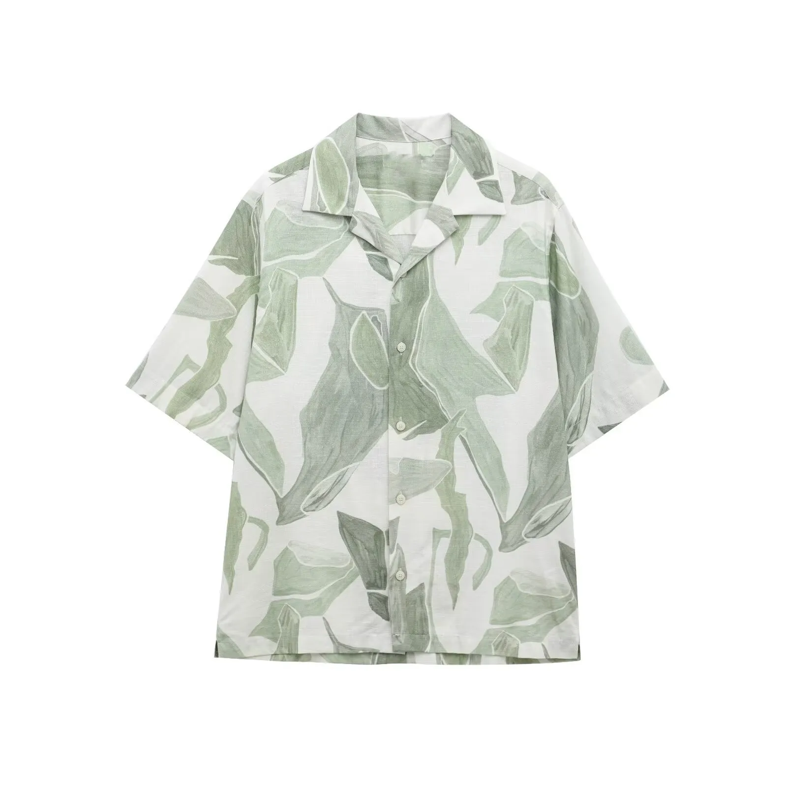 

ZBZA Women's Botanical Print Shirt Loose Simple Lapel Half-sleeve Single-breasted Slim Blouse Spring Summer New Female Chic Top
