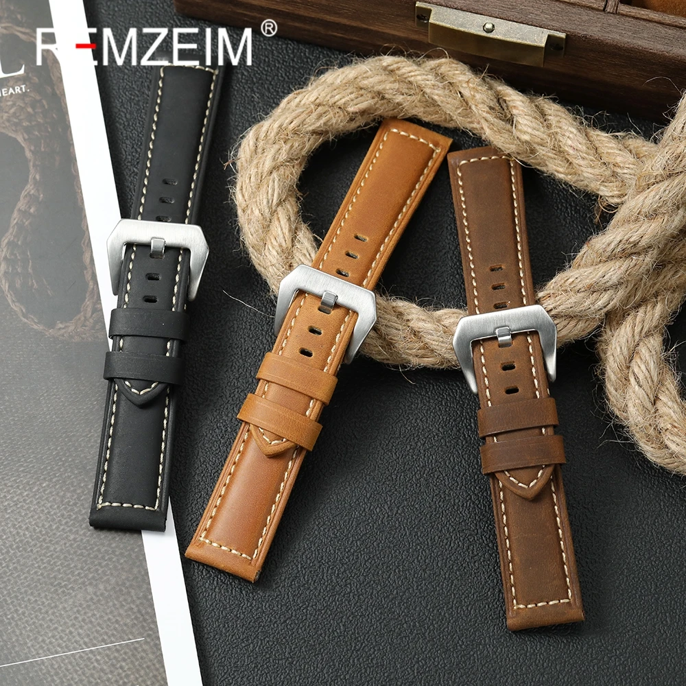 مجنون الحصان جلد طبيعي الساعات 20 مللي متر 22 مللي متر 24 مللي متر 26 مللي متر شريط للرسغ عالية الجودة جلد البقر حزام الساعات ساعة اكسسوارات