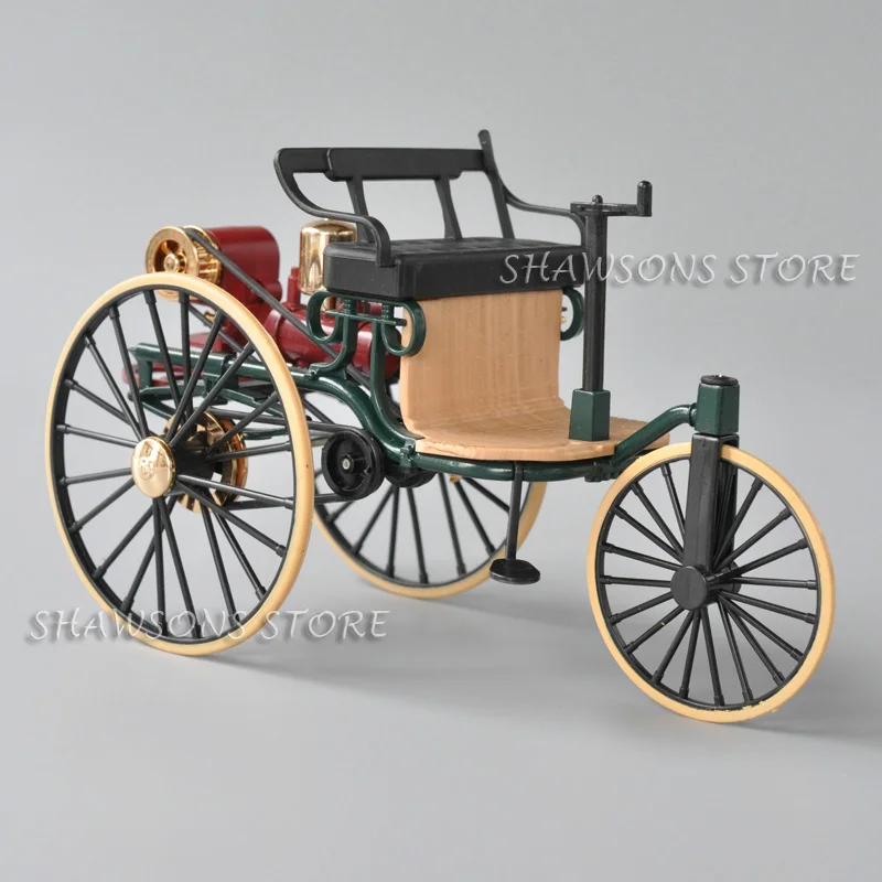 1:12 Scale Diecast Classic Vintage Car Model Toy 1886 No.1 Three-Wheeled Motor Vehicle Tricar Miniature Replica