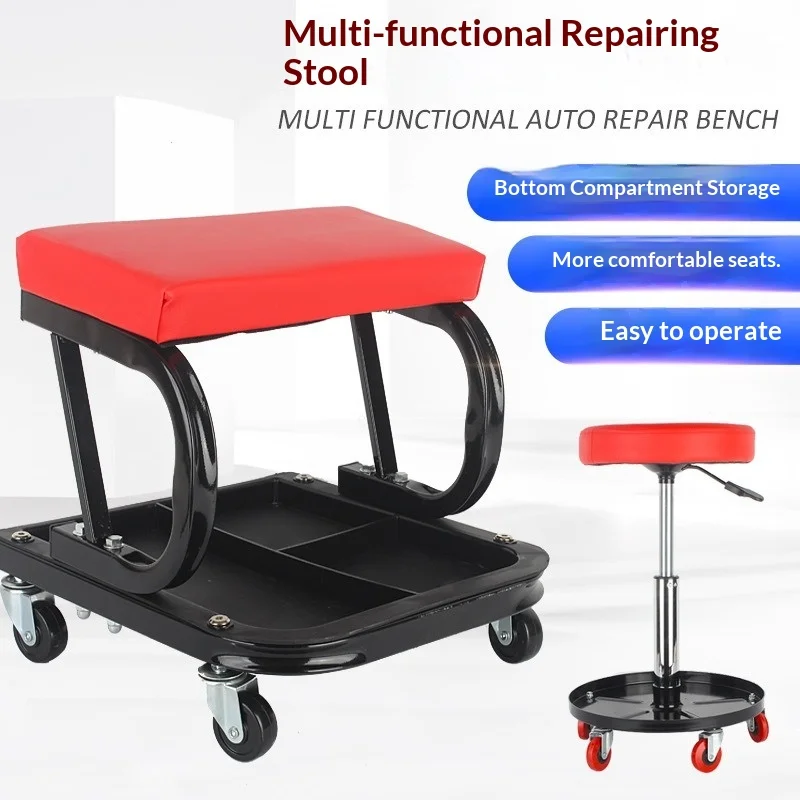 

Protable Fold Heavy Duty Low Profile Car Mechanic Creeper Rolling Garage Tool Tray Adjustable Headrest PU Leather 3 Inch
