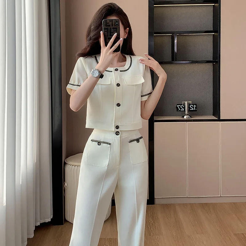 Fashionable Stylish Small Short Suit Coat for Women2024Spring and Summer New Elegant Single-Breasted Short Sleeve Suit