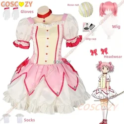 Anime Magical Girl Kaname Madoka Cosplay Costume Kawaii Lolita Party Carnival Pink Dress Short Wig Idol Puella Magi Madoka