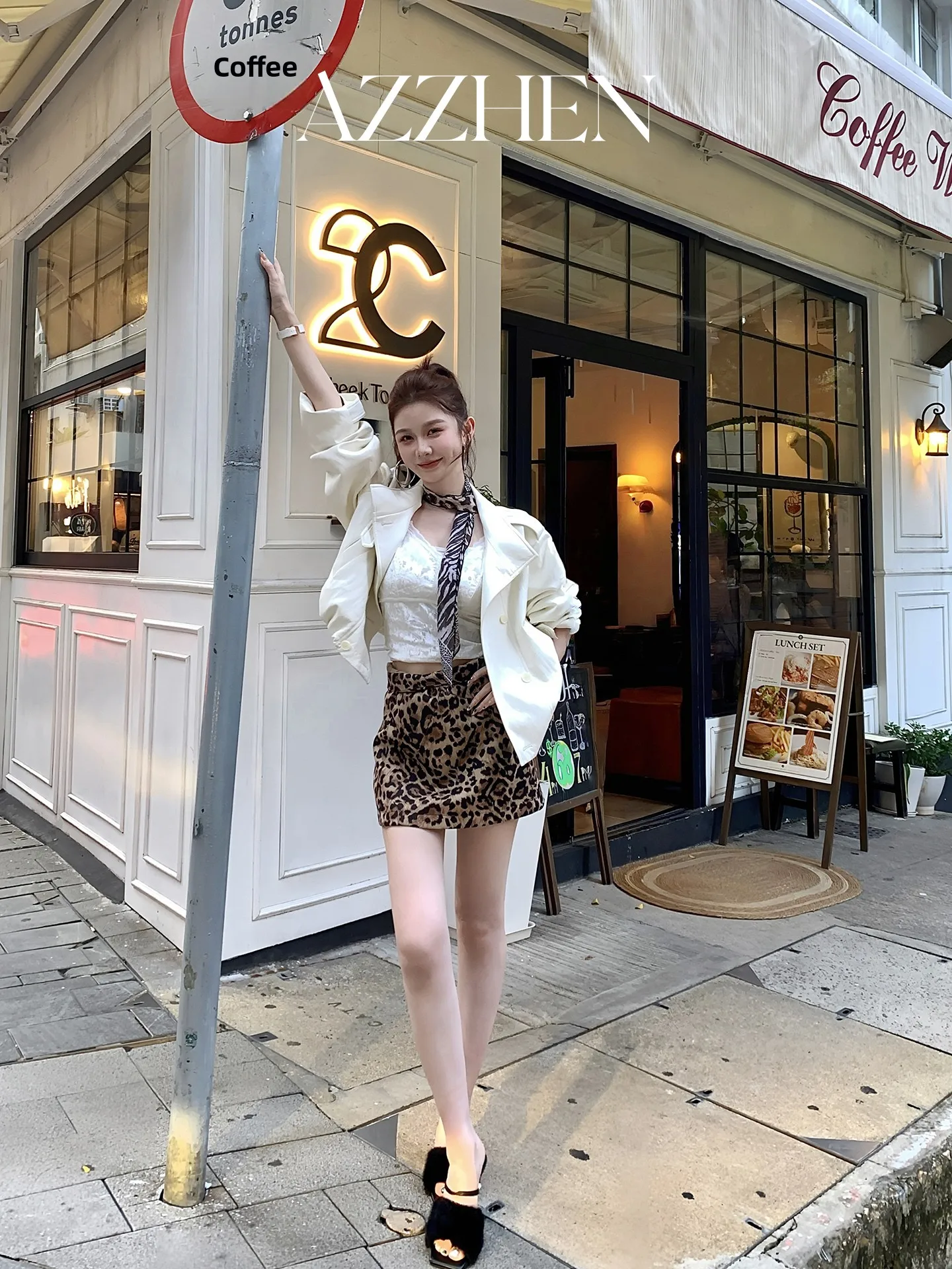 

AZZHEN Bla Обсидиановое двубортное женское байкерское пальто из белковой кожи в стиле ретро или Jaet с воротником-стойкой, моющееся для поездок на работу...