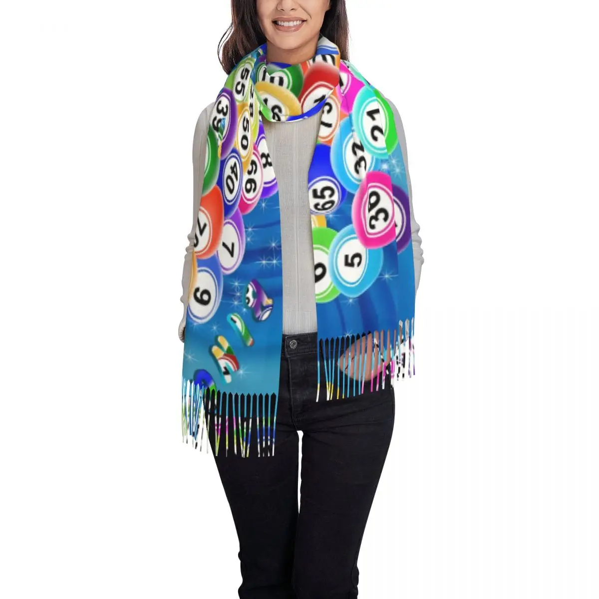 

Шарф Bingos для женщин, мягкий зимний шарф, легкая шаль с бахромой, длинные шарфы с кисточками, один размер