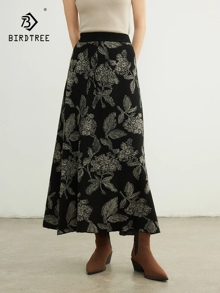 

BirdTree, 32.4% Wool Elegant Skirt, Women High Waist Jacquard Knit, Office Lady Versatile Skirt,2024 Autumn Winter B48208QC