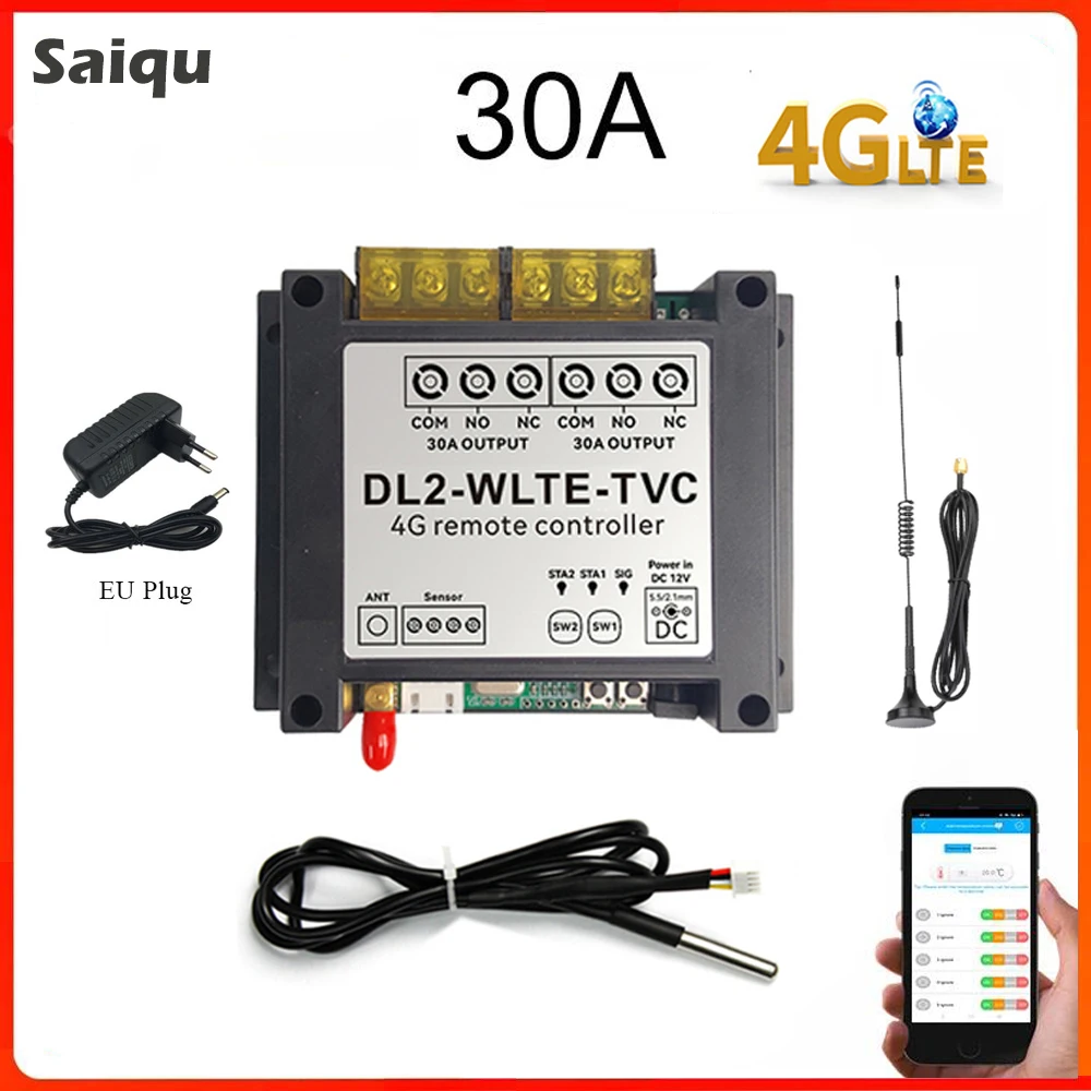 30A GSM 2CH Relay Controller Smart Switch Power Off Alarm SMS Module APP Remote Control Motor Heater Boiler Power Failure Alarm