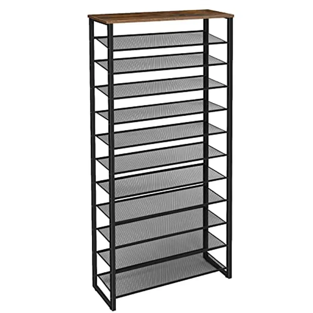 12-Tier Shoe Rack Organizer Holds 36-48 Pairs Metal Frame Industrial Entryway Storage Organizing Solution Hallway Accessory