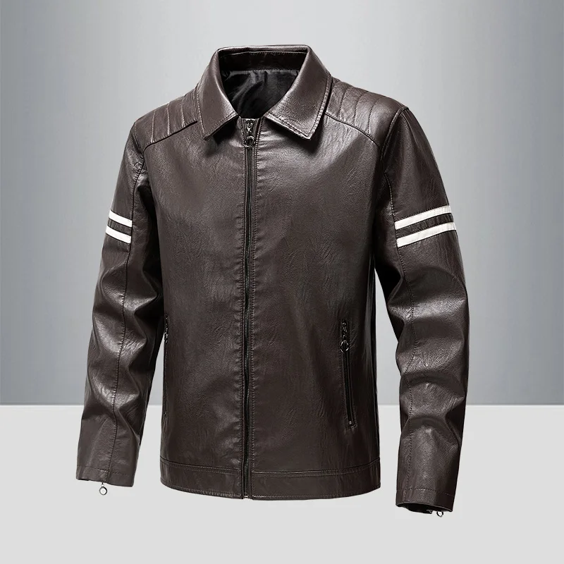 Leather jacket men\'s new autumn and winter Korean style trendy brand warm and casual versatile leather jacket