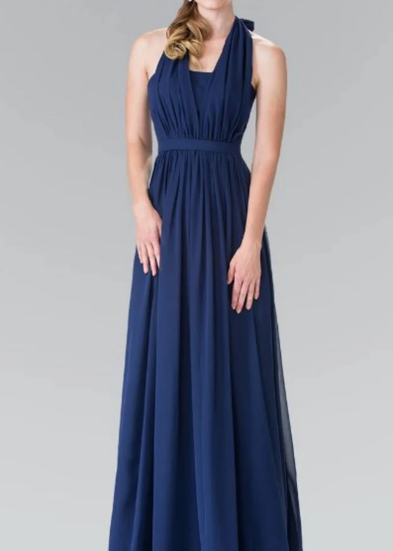 Halter Chiffon Sleeveless Bow Strap Mid Open Back Floor length Prom Dress