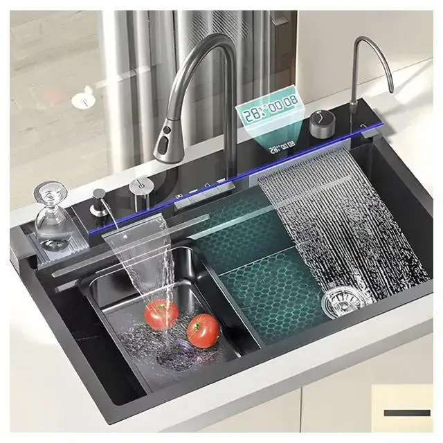 

Modern Luxury Stainless Steel Waterfall Kitchen Sink Commercial Multi Function Smart Piano Sink for Kitchen