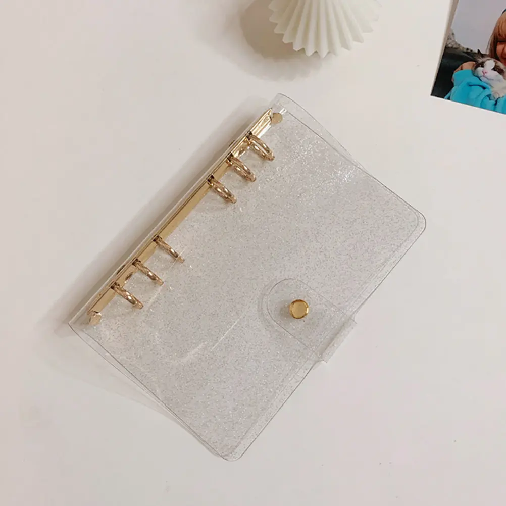 

PVC A6 Binder Cover with Glitter Design Reinforced Metal Rings Notebook Protector for Office School Diary Journal Storage
