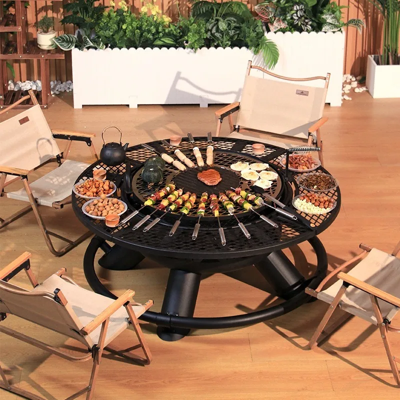 

2026 Outdoor Stainless Steel Tea Brewing Set With Charcoal & Wood Fire Stove BBQ Rack Grill Fire Table Barbecue Easily Assembled