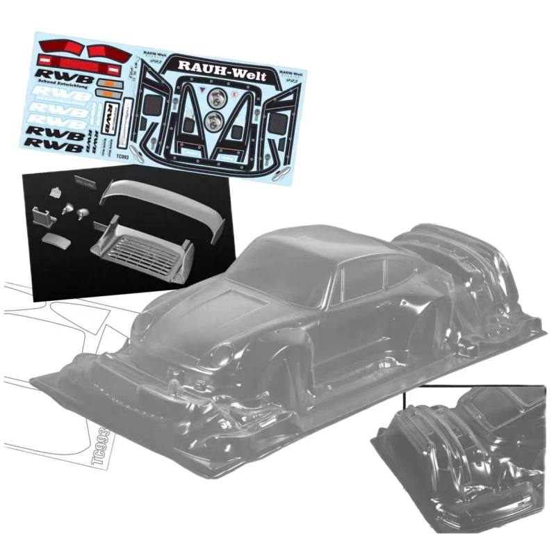 

TC993 1/10 PorscheRWB 993, On Road Car, RC Drift body shell, 195mm width, 257mm wheelbase, Tamiya tt01 tt02