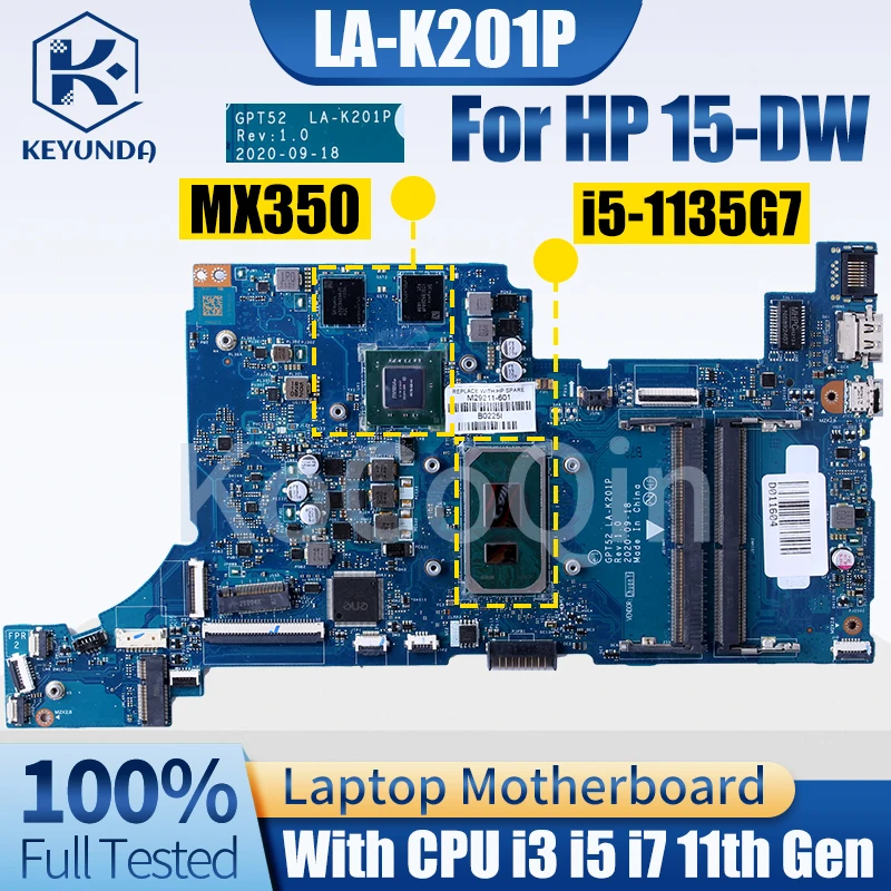 LA-K201P For HP 15-DW Notebook Mainboard I3 I5 I7 11th Gen With MX350 GPU M29210-601 M29209-601 DDR4 Laptop Motherboard Test