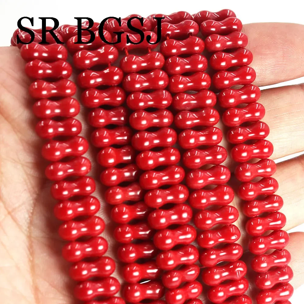 4x12mm 2- Hole Peanut Bail Sea Bamboo Red Coral Gemstone Loose Jewelry Spacer Beads Strand 15