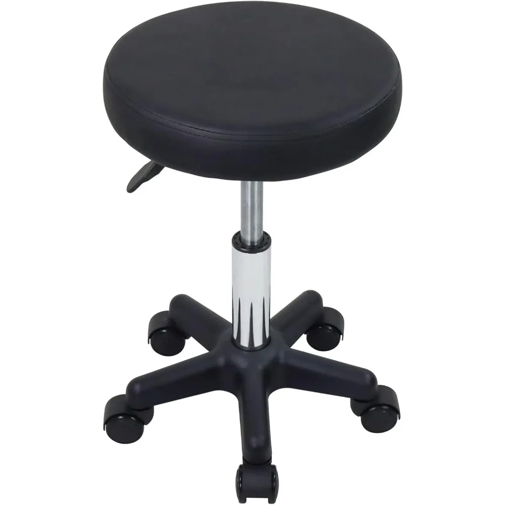 

Round Rolling Stool Height Adjustable Stool with Wheels for Spa Salon Massage Black