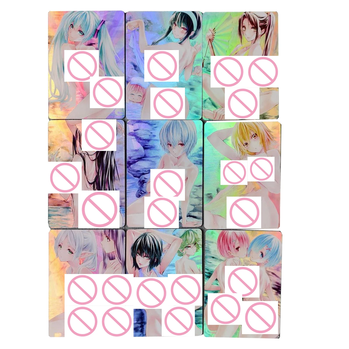 

Набор из 9 карточек 63x88 мм: Коллекционные карточки «История Богинь» — Глава «Горячий источник» (Татсумаки), с эффектом радужного отражения, Аниме-карточки «Рем и Рам», Подарок