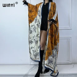 WINYI boho print Kimono loose Cardigan beach outfits cover up women kaftan evening dress long coat party dress holiday swimwear