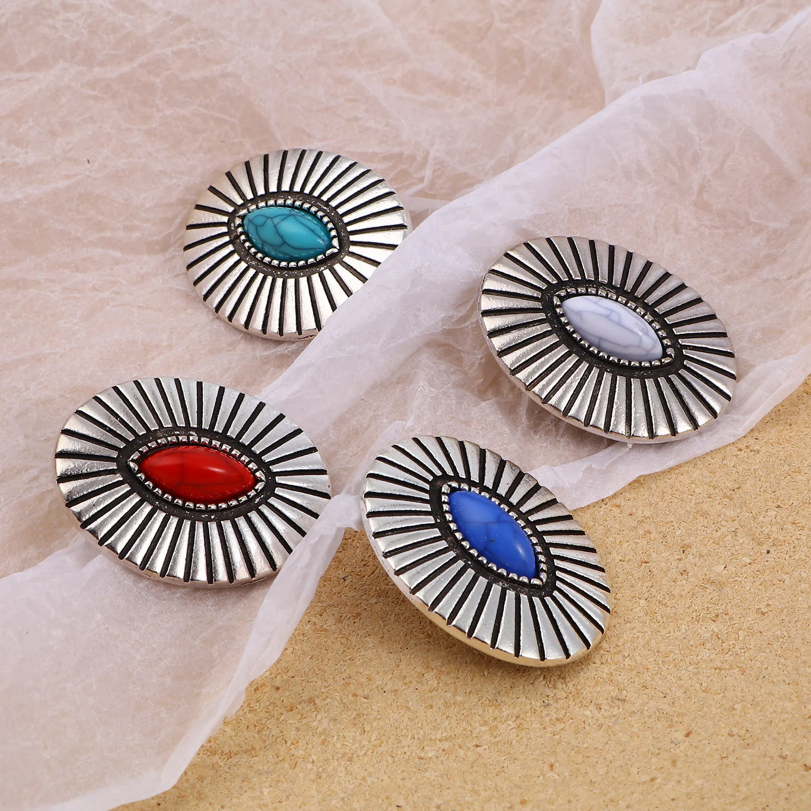 3PCs Bohemian Metal Button Marquise Antique Silver Color Geometric Carved Buttons Craft DIY Coat Clothing Sewing Accessories