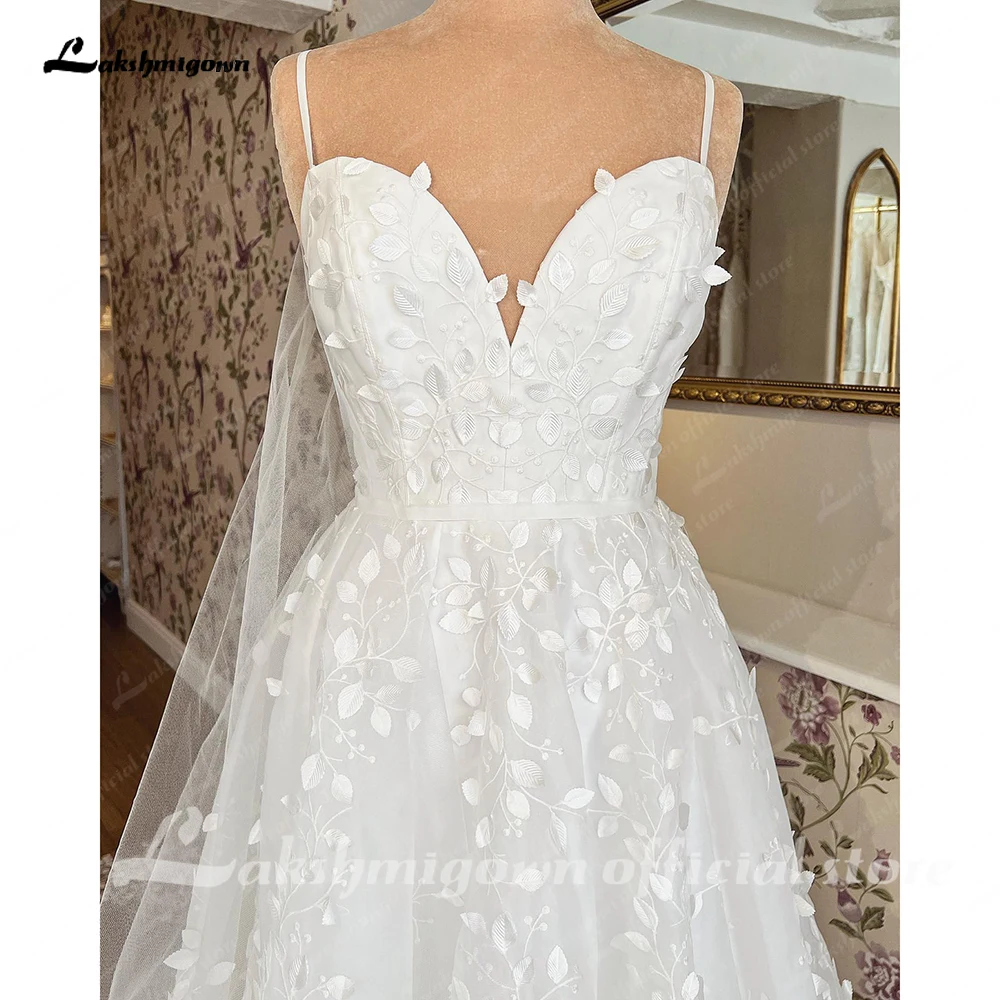 Vestidos de casamento boho sem véu para mulheres, cintas de espaguete sexy, decote V, linha A, robe nupcial, vestido de tule, 2023