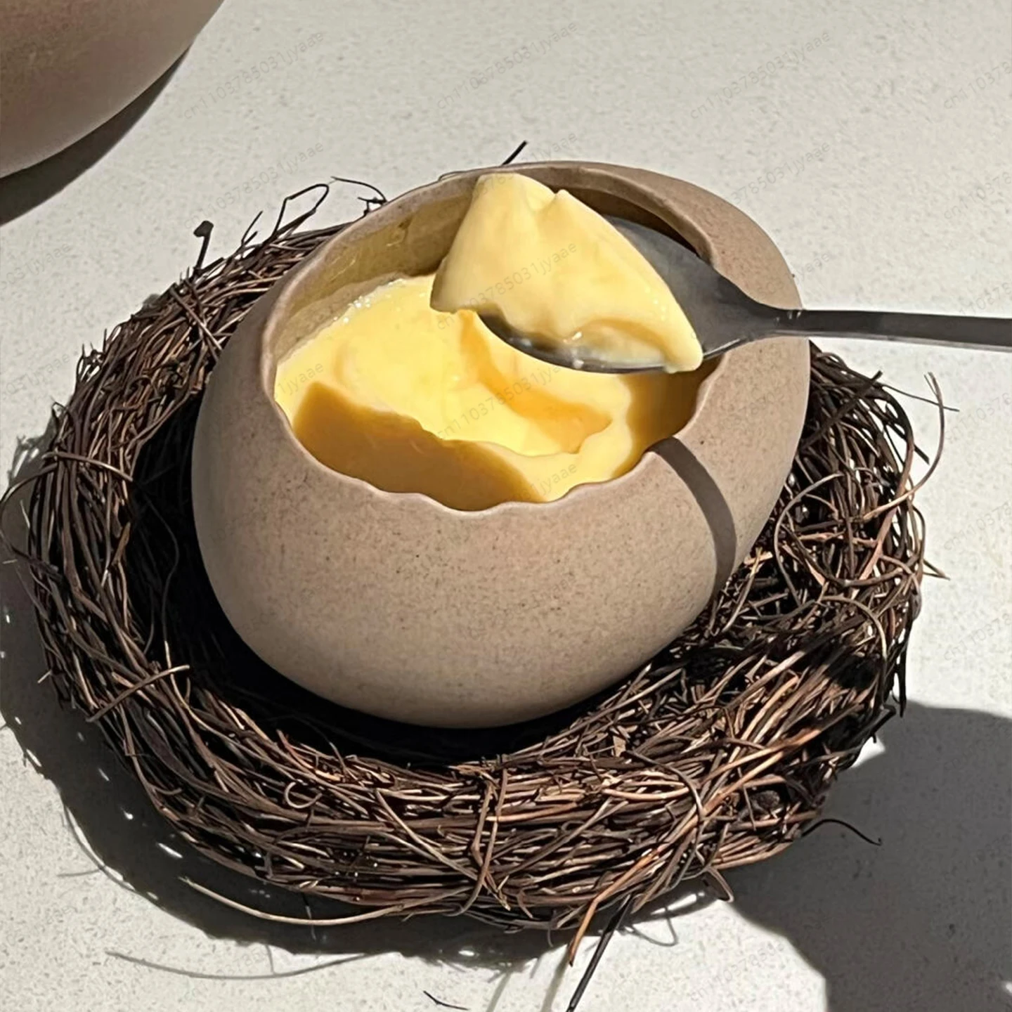 Creative Eggshell Ceramic Bowl, Instant Noodle Bowl for One Person, Exquisite and Quirky with Bird's Nest